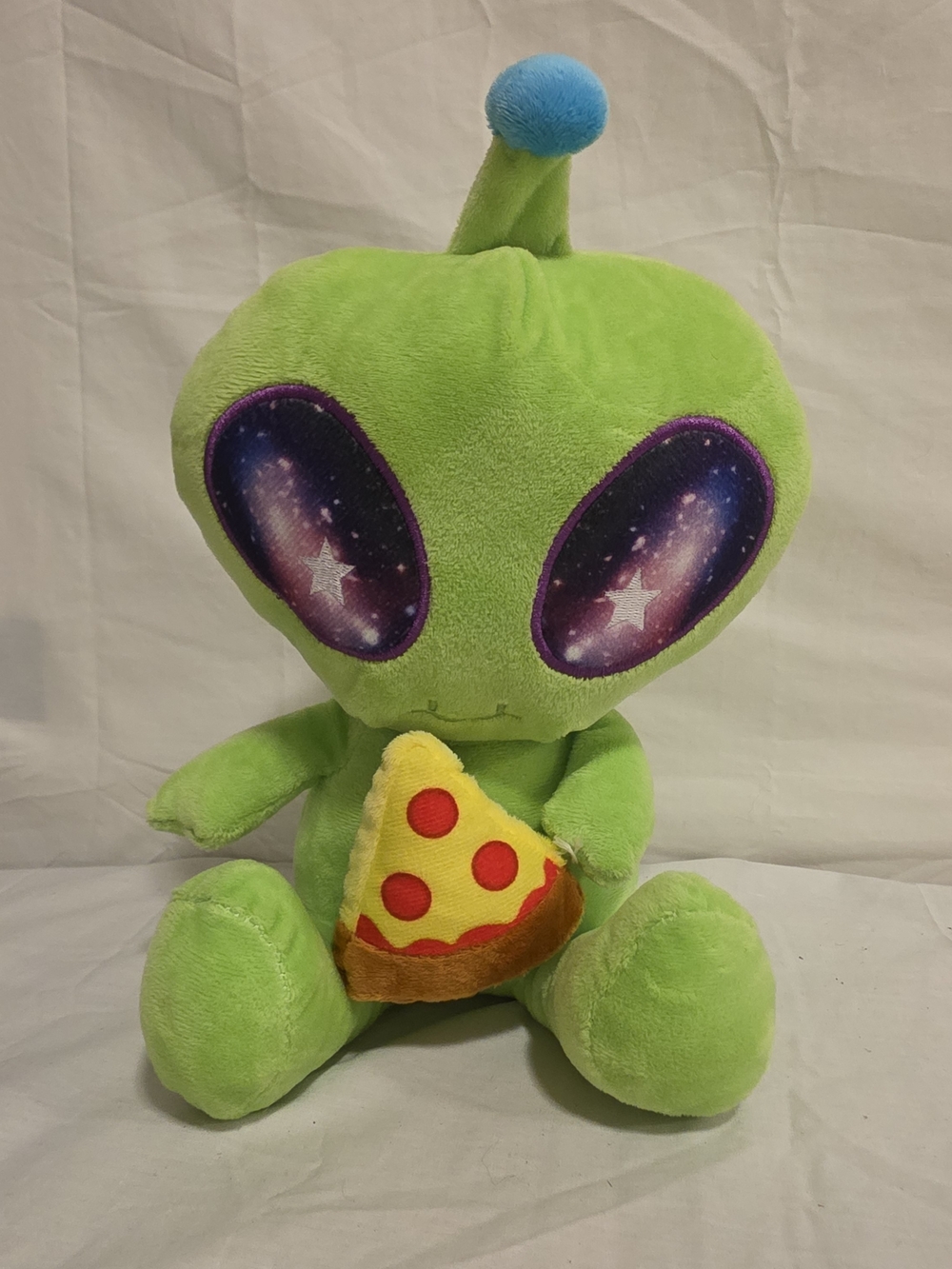 BMI Cosmic Space Pals Green Alien Plush Stuffed Toy With Pizza Slice 11"
